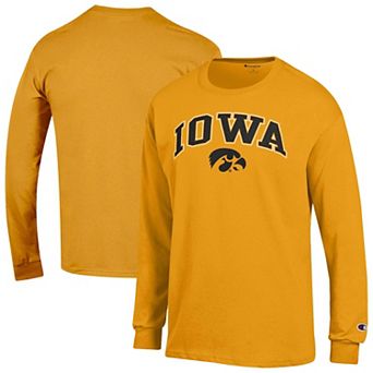 Men's Champion Gold Iowa Hawkeyes Arch Over Logo 2-Hit Long Sleeve T-Shirt