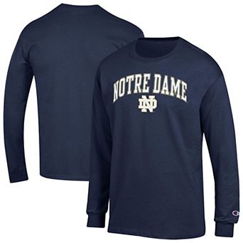 Men's Champion Navy Notre Dame Fighting Irish Arch Over Logo 2-Hit Long Sleeve T-Shirt