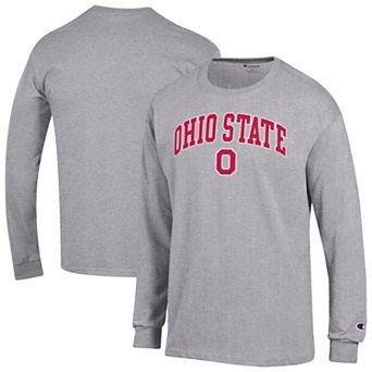 Men's Champion Heather Gray Ohio State Buckeyes Arch Over Logo 2-Hit Long Sleeve T-Shirt