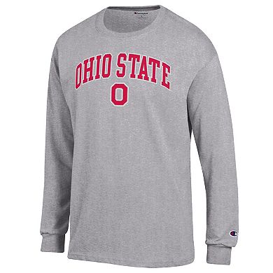 Men's Champion Heather Gray Ohio State Buckeyes Arch Over Logo 2-Hit Long Sleeve T-Shirt
