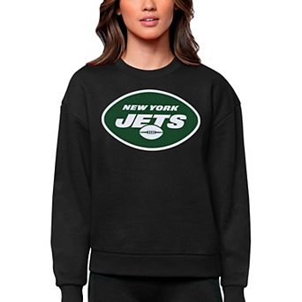 Women's Antigua Black New York Jets Victory Logo Pullover Sweatshirt