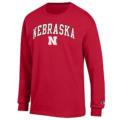 Men's Champion Scarlet Nebraska Huskers Arch Over Logo 2-Hit Long Sleeve T-Shirt