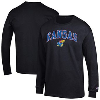 Men's Champion Black Kansas Jayhawks Arch Over Logo 2-Hit Long Sleeve T-Shirt