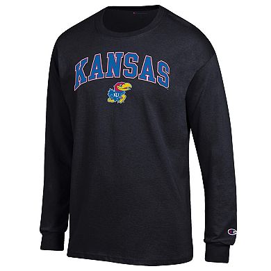 Men's Champion Black Kansas Jayhawks Arch Over Logo 2-Hit Long Sleeve T-Shirt