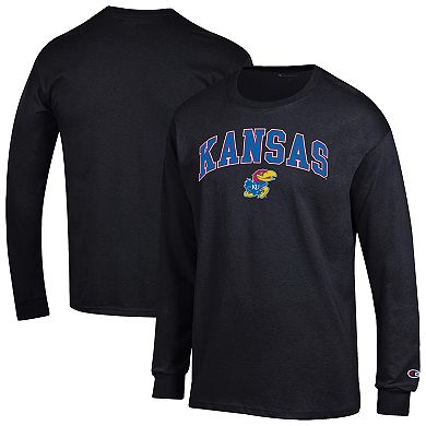 Men's Champion Black Kansas Jayhawks Arch Over Logo 2-Hit Long Sleeve T-Shirt