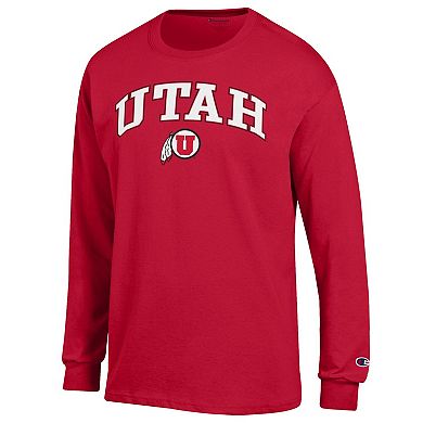 Men's Champion Red Utah Utes Arch Over Logo 2-Hit Long Sleeve T-Shirt