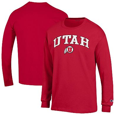 Men's Champion Red Utah Utes Arch Over Logo 2-Hit Long Sleeve T-Shirt