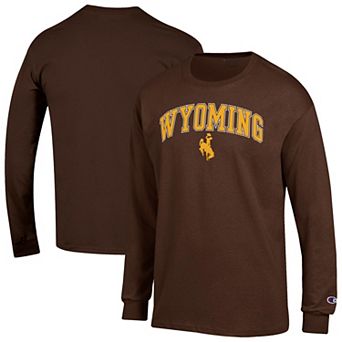 Men's Champion Brown Wyoming Cowboys Arch Over Logo 2-Hit Long Sleeve T-Shirt