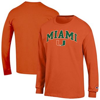 Men's Champion Orange Miami Hurricanes Arch Over Logo 2-Hit Long Sleeve T-Shirt