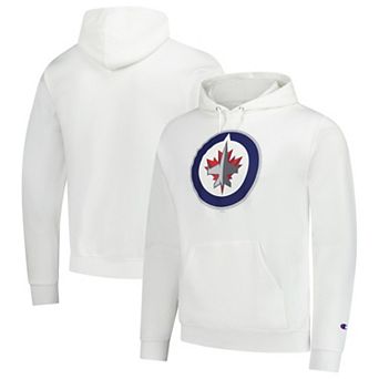 Men's Champion White Winnipeg Jets Primary Logo 1-Hit Pullover Hoodie