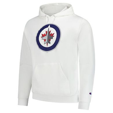 Men's Champion White Winnipeg Jets Primary Logo 1-Hit Pullover Hoodie