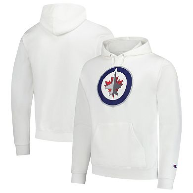 Men's Champion White Winnipeg Jets Primary Logo 1-Hit Pullover Hoodie