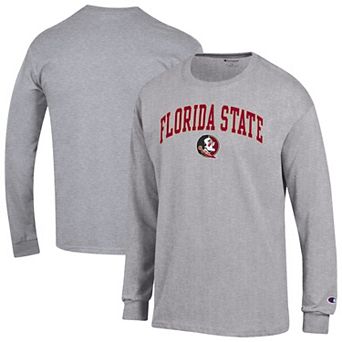 Men's Champion Heather Gray Florida State Seminoles Arch Over Logo 2-Hit Long Sleeve T-Shirt