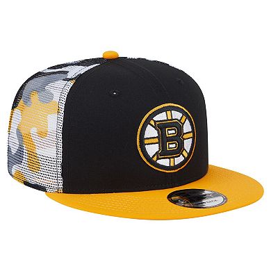 Men's New Era Black/Gold Boston Bruins Camo Meshback 9FIFTY Snapback Hat
