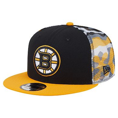 Men's New Era Black/Gold Boston Bruins Camo Meshback 9FIFTY Snapback Hat