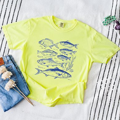 Vintage Fish - Women's Garment Dyed Graphic T-Shirt
