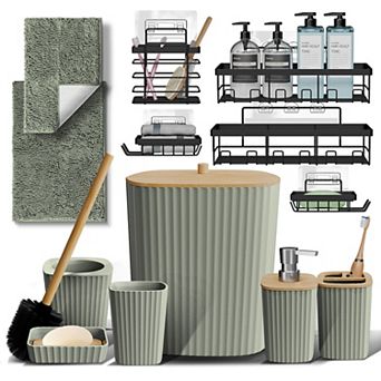 Clara Clark Complete Set Bathroom Accessory Set with Shower Caddy & Bath Rugs