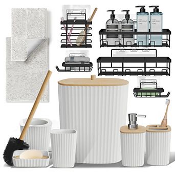 Clara Clark Complete Set Bathroom Accessory Set with Shower Caddy & Bath Rugs