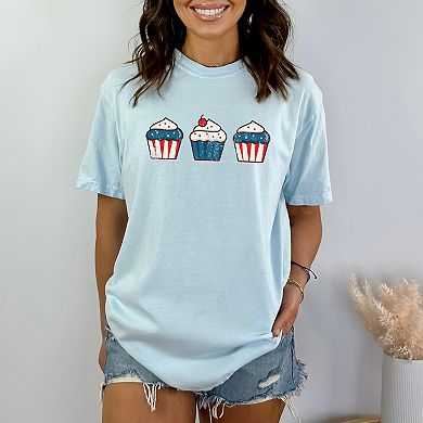 Patriotic Cupcakes - Women's Garment Dyed Graphic T-Shirt