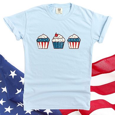 Patriotic Cupcakes - Women's Garment Dyed Graphic T-Shirt