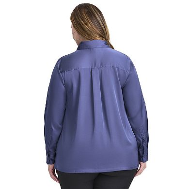 Avenue Women's Plus Size Sateen Utility Shirt