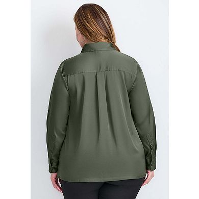 Avenue Women's Plus Size Sateen Utility Shirt