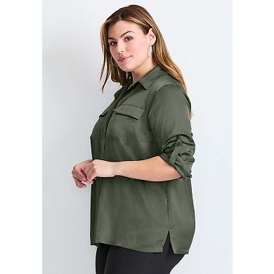 Avenue Women's Plus Size Sateen Utility Shirt
