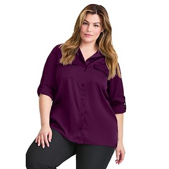Avenue Women's Plus Size Sateen Utility Shirt