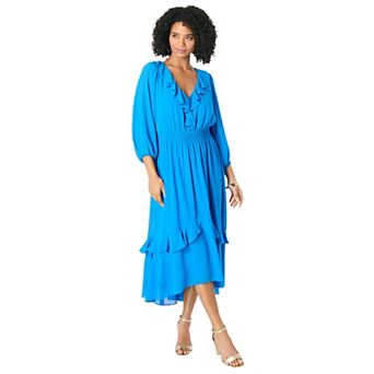 Roaman's Women's Plus Size Hi-Low Ruffle Dress