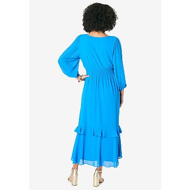Roaman's Women's Plus Size Hi-Low Ruffle Dress