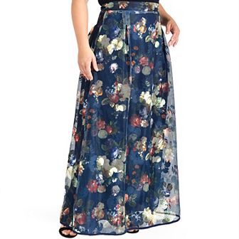 Plus Size Modern Women's Floral A-Line Maxi Skirt