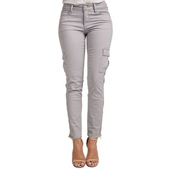 Miss Halladay Women's Stretch Twill Skinny Cargo Jeans Ankle Length Zip Bottom