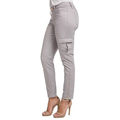 Miss Halladay Women's Stretch Twill Skinny Cargo Jeans Ankle Length Zip Bottom