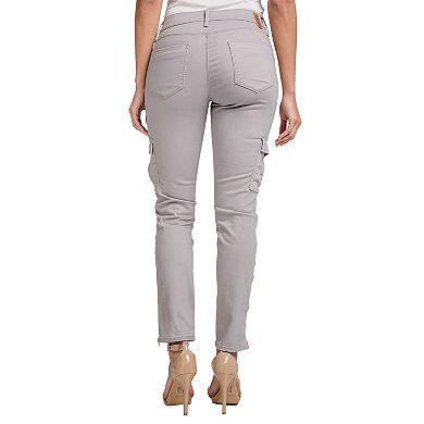 Miss Halladay Women's Stretch Twill Skinny Cargo Jeans Ankle Length Zip Bottom