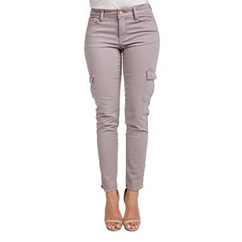 Miss Halladay Women's Stretch Twill Skinny Cargo Jeans Ankle Length Zip Bottom