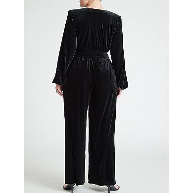 ELOQUII Women's Plus Size Velvet Wide Leg Jumpsuit
