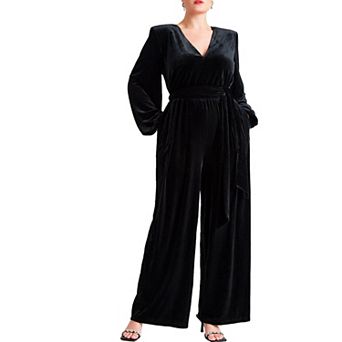 ELOQUII Women's Plus Size Velvet Wide Leg Jumpsuit