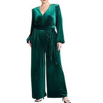 ELOQUII Women's Plus Size Velvet Wide Leg Jumpsuit