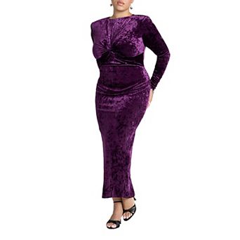 ELOQUII Women's Plus Size Twist Bodice Velvet Maxi Dress