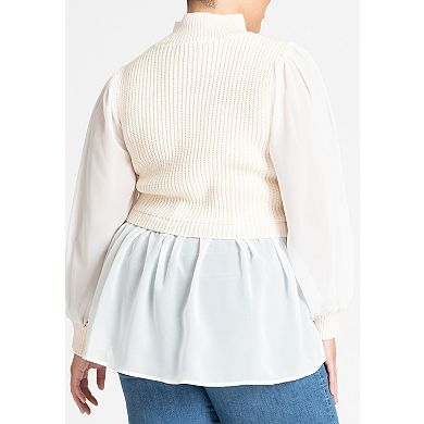 ELOQUII Women's Plus Size Twofer Sweater With Chiffon