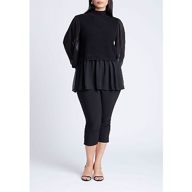 ELOQUII Women's Plus Size Twofer Sweater With Chiffon