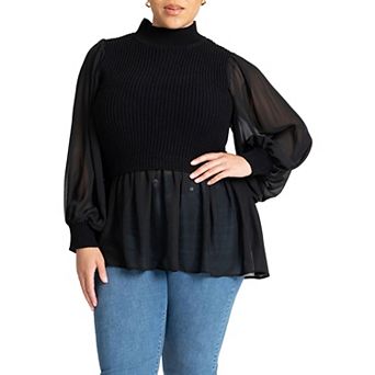 ELOQUII Women's Plus Size Twofer Sweater With Chiffon