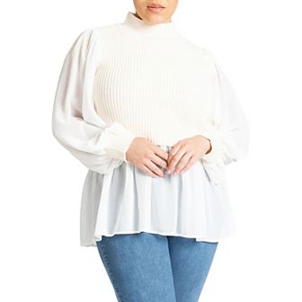 ELOQUII Women's Plus Size Twofer Sweater With Chiffon