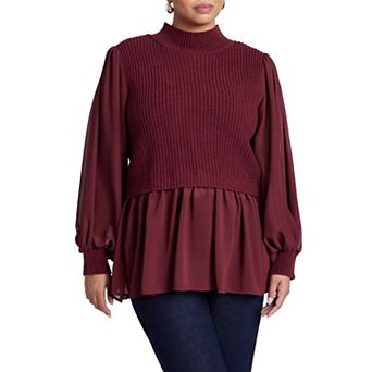 ELOQUII Women's Plus Size Twofer Sweater With Chiffon