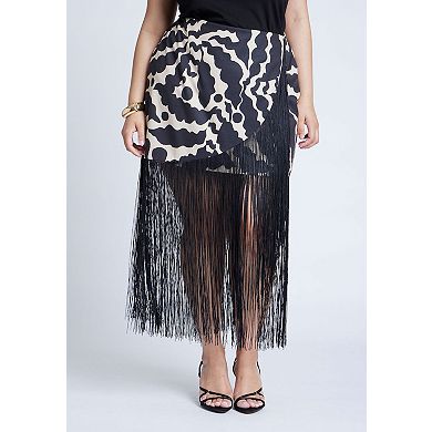 ELOQUII Women's Plus Size Wrap Front Fringe Mini Skirt