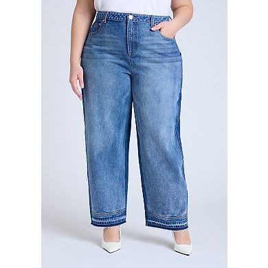 ELOQUII Women's Plus Size Two Tone High Rise Straight Leg Jean