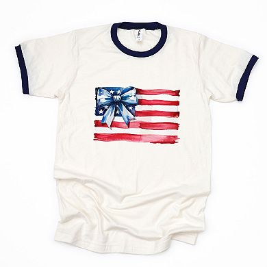 USA Flag Coquette - Women's Ringer Graphic T-Shirt