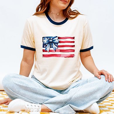 USA Flag Coquette - Women's Ringer Graphic T-Shirt