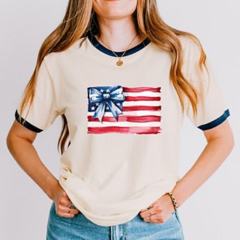 USA Flag Coquette - Women's Ringer Graphic T-Shirt