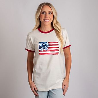 USA Flag Coquette - Women's Ringer Graphic T-Shirt